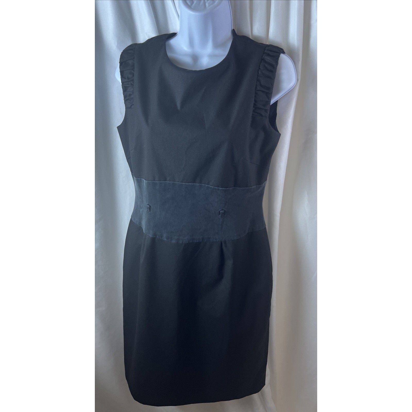 Antonio Melani Women’s Black Sleeves Sheath Dress Size 6 Missing Belt Officecore